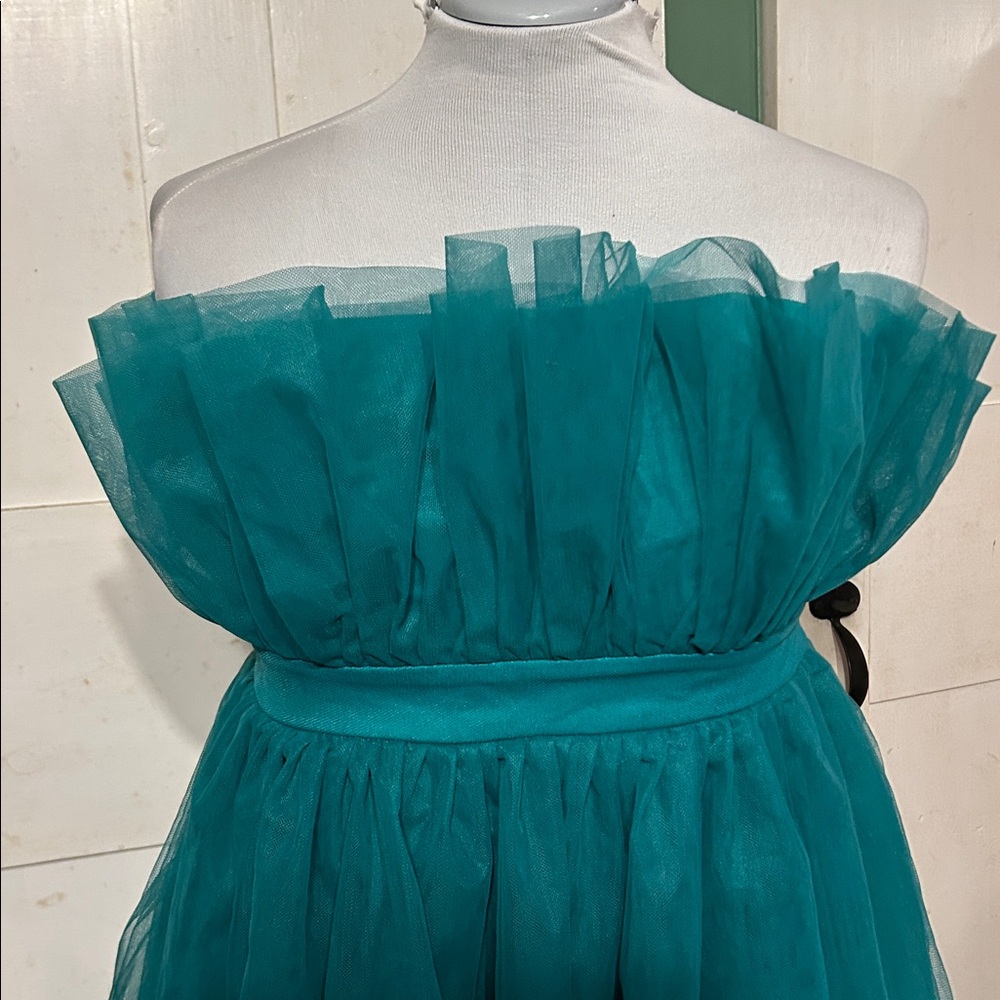 NWOT Thirty Thirty Party Dress Strapless Mini Green Tulle Holiday Semi-Formal - Picture 4 of 9